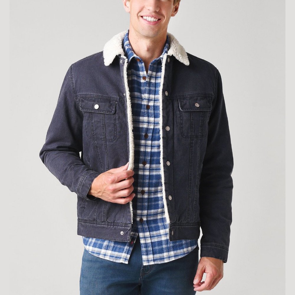 Faherty Black Bomber Jacket with White Collar
